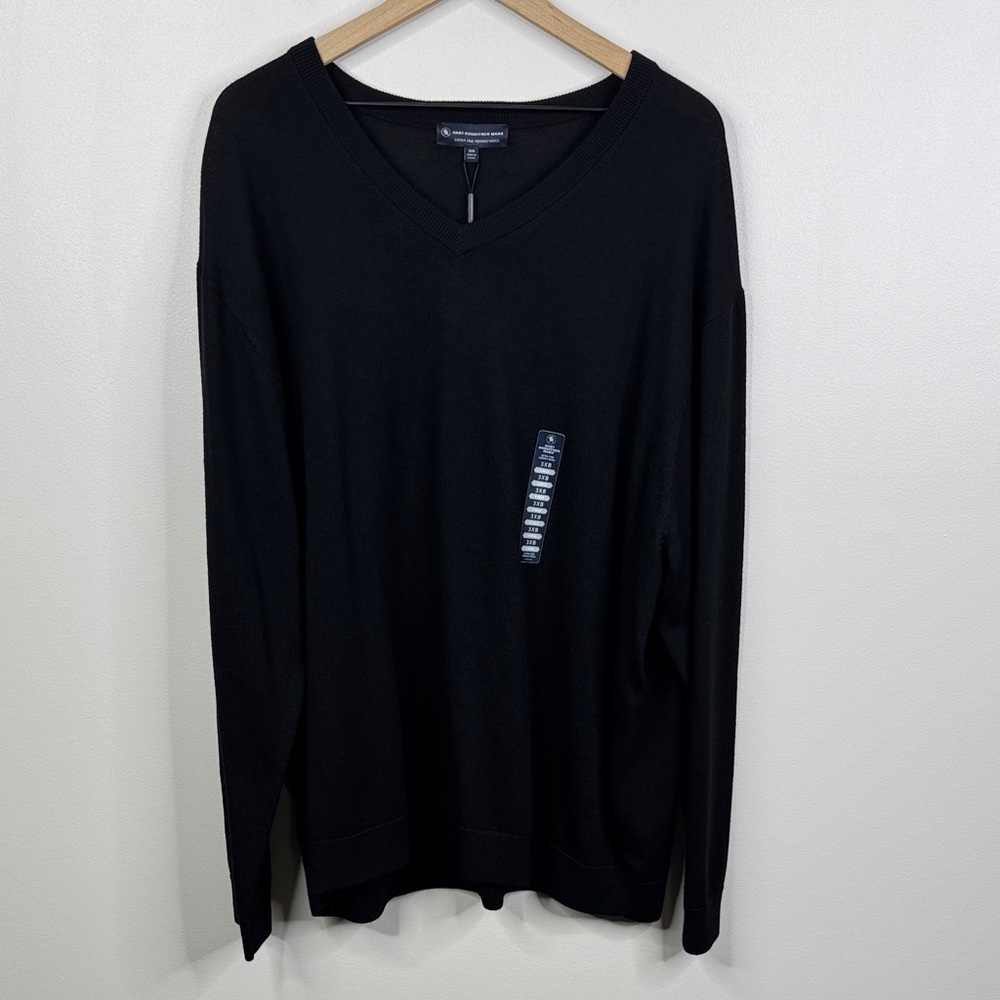 Hart Schaffner Marx 3XB Big Black V-Neck Sweater 100% Extra Fine Merino Wool NWT
